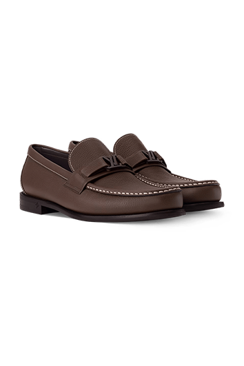 Louis Vuitton Major Loafers in dark brown grained calf leather.