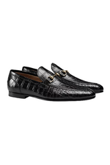 Gucci Jordaan Genuine Black Crocodile Loafers|