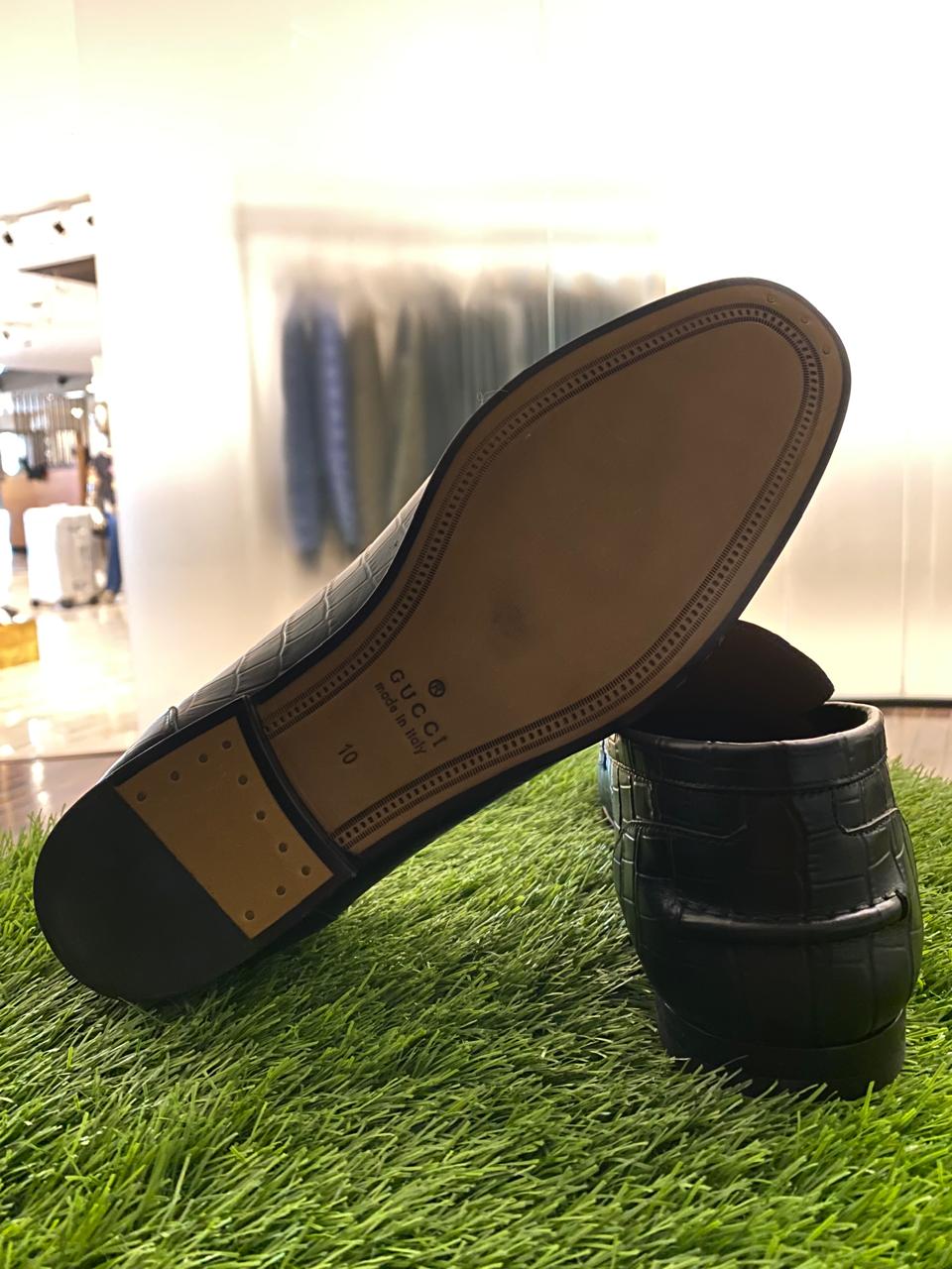 Gucci Jordaan Genuine Black Crocodile Loafers|